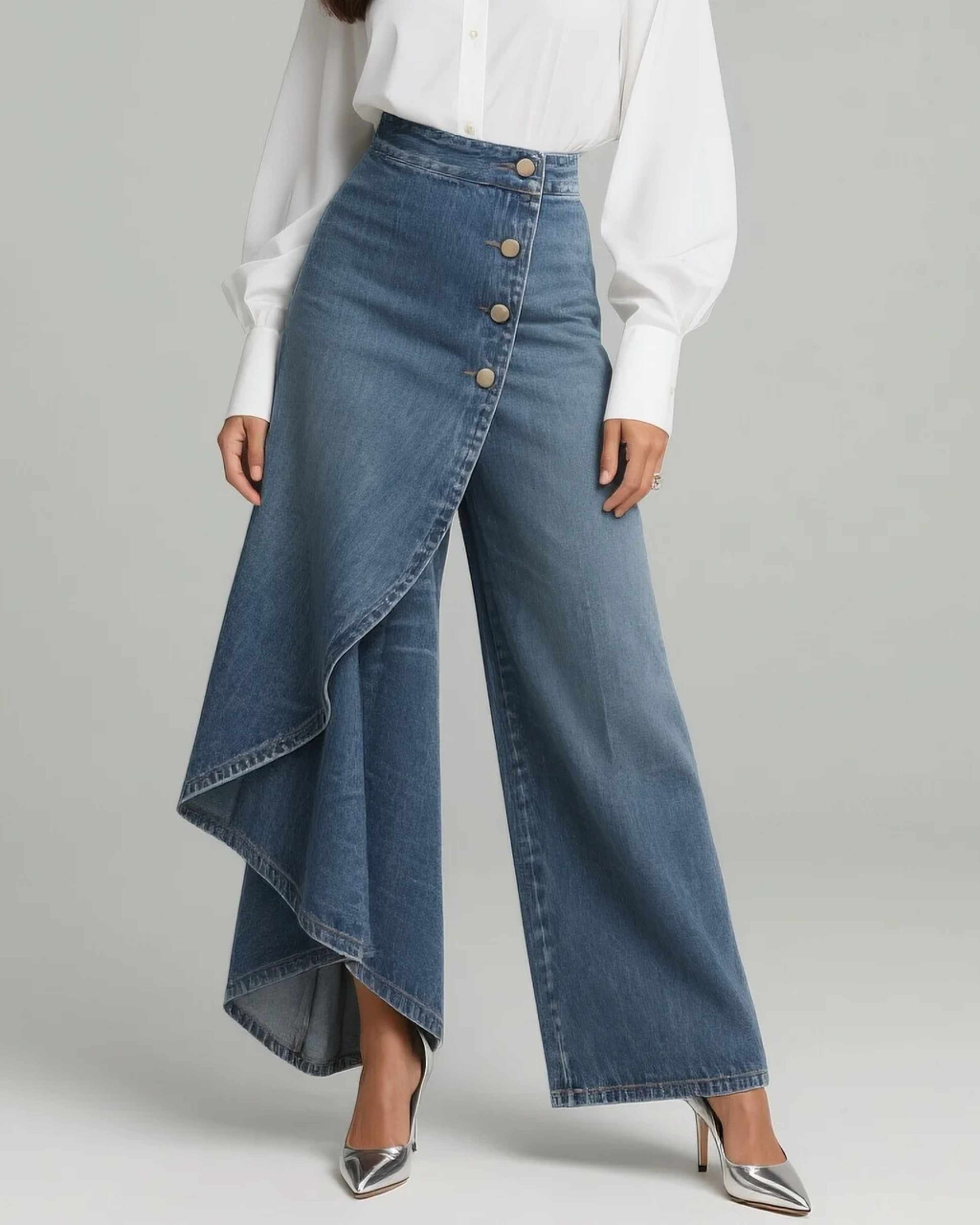 NARA™ | PANTALÓN VAQUERO ENVOLVENTE ALTA COSTURA
