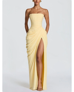 TAMAR™ | VESTIDO LARGO STRAPLESS CON ABERTURA LATERAL