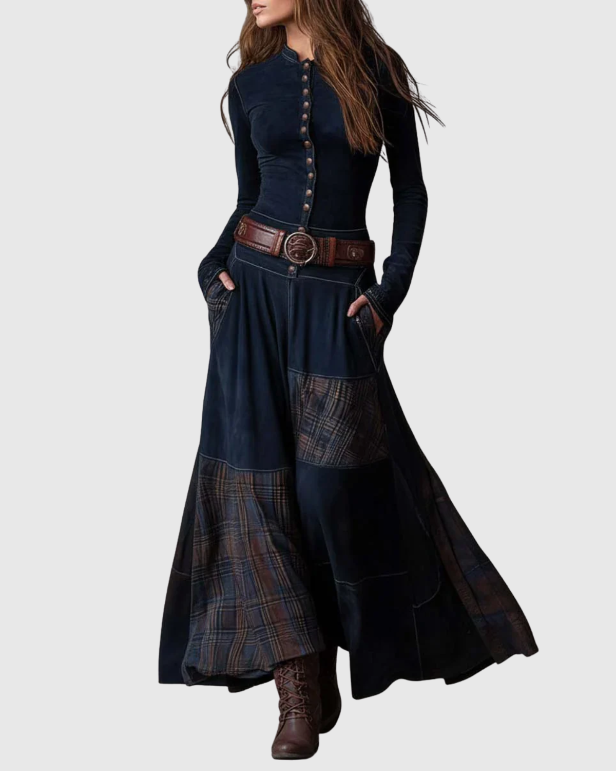 LEONORA™ | VESTIDO LARGO DE ANTE