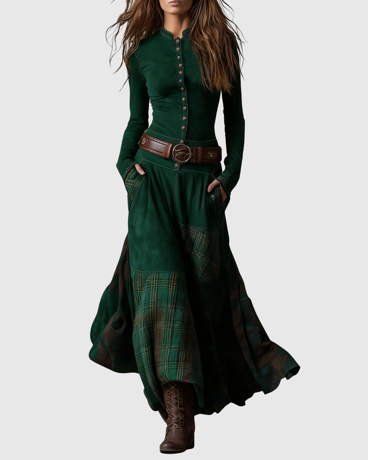 LEONORA™ | VESTIDO LARGO DE ANTE