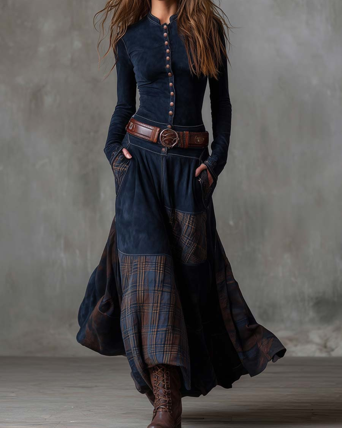 LEONORA™ | VESTIDO LARGO DE ANTE