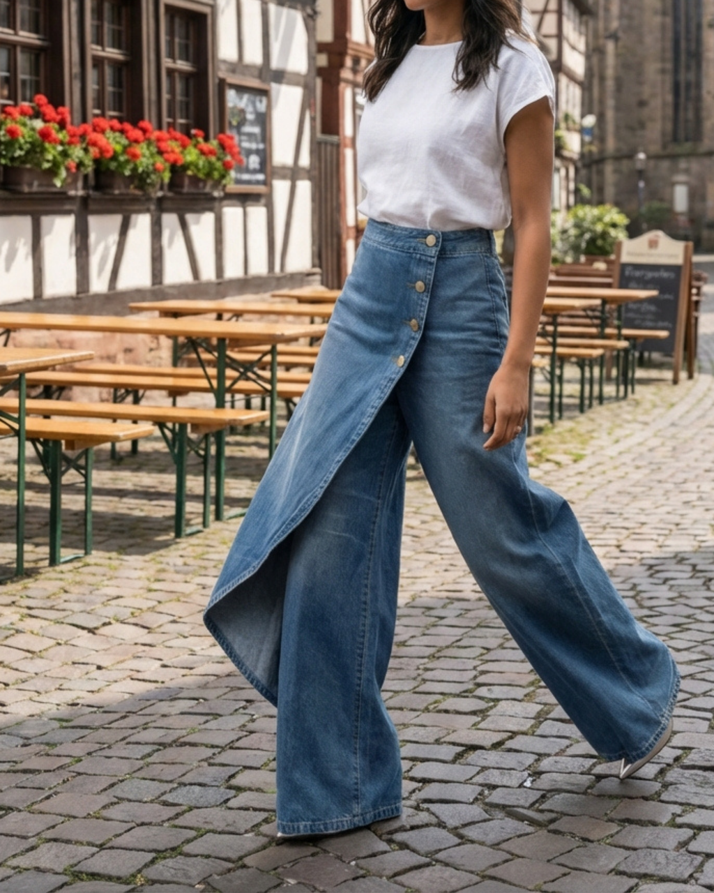 NARA™ | PANTALÓN VAQUERO ENVOLVENTE ALTA COSTURA