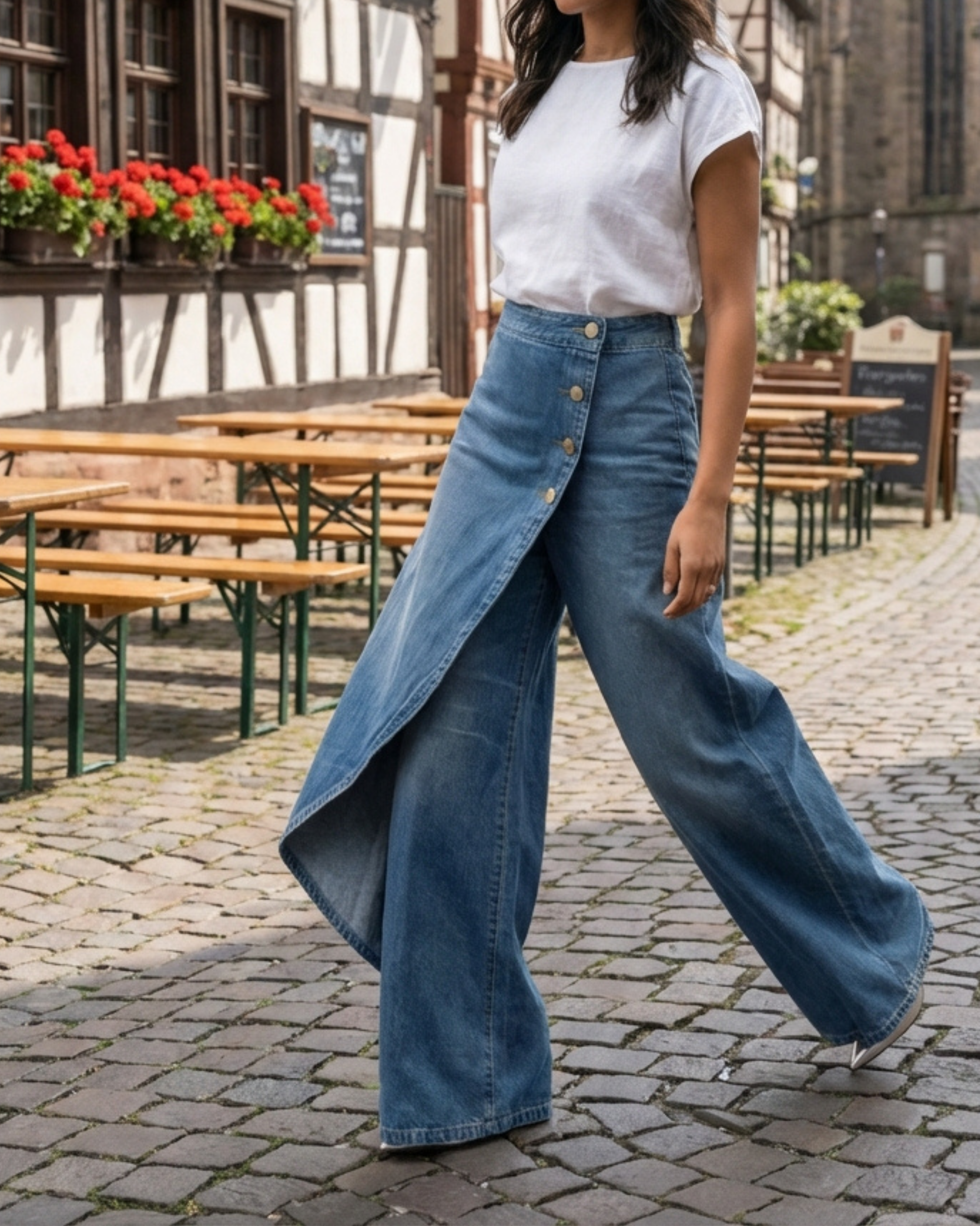 NARA™ | PANTALÓN VAQUERO ENVOLVENTE ALTA COSTURA