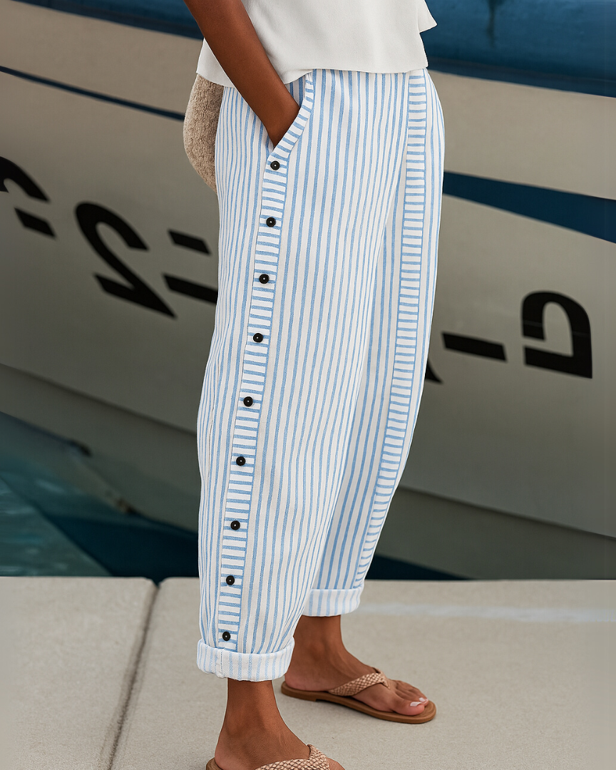 CORAL™ | PANTALONES DE RAYAS CON BOTONES LATERALES