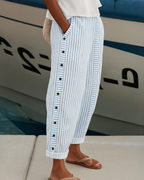CORAL™ | PANTALONES DE RAYAS CON BOTONES LATERALES