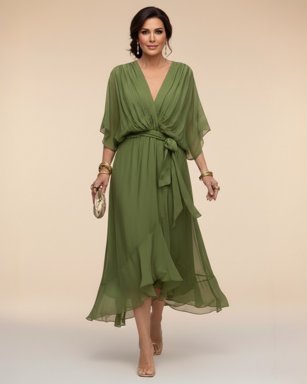 MÓNICA™ | VESTIDO DE CHIFÓN ESCOTE EN V