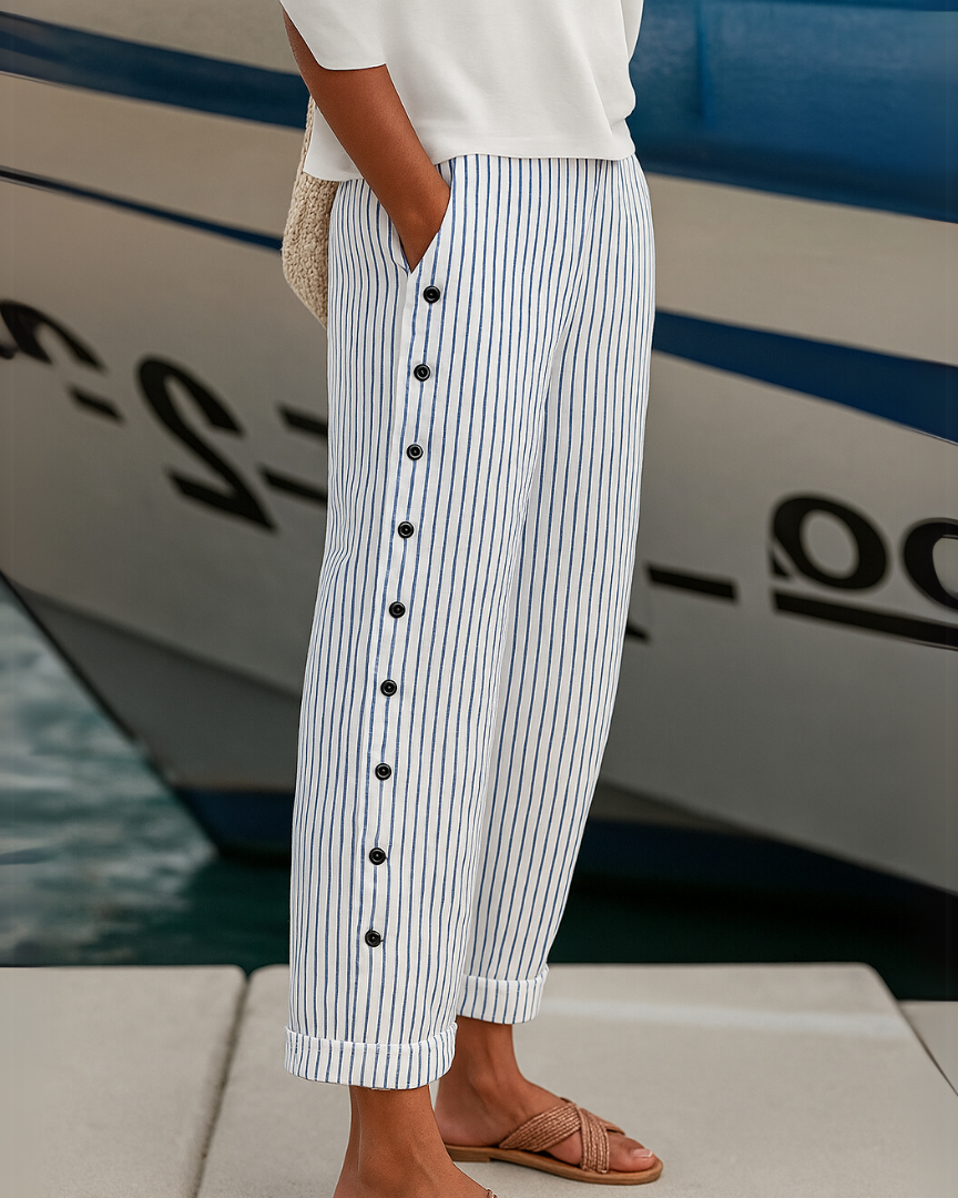 CORAL™ | PANTALONES DE RAYAS CON BOTONES LATERALES