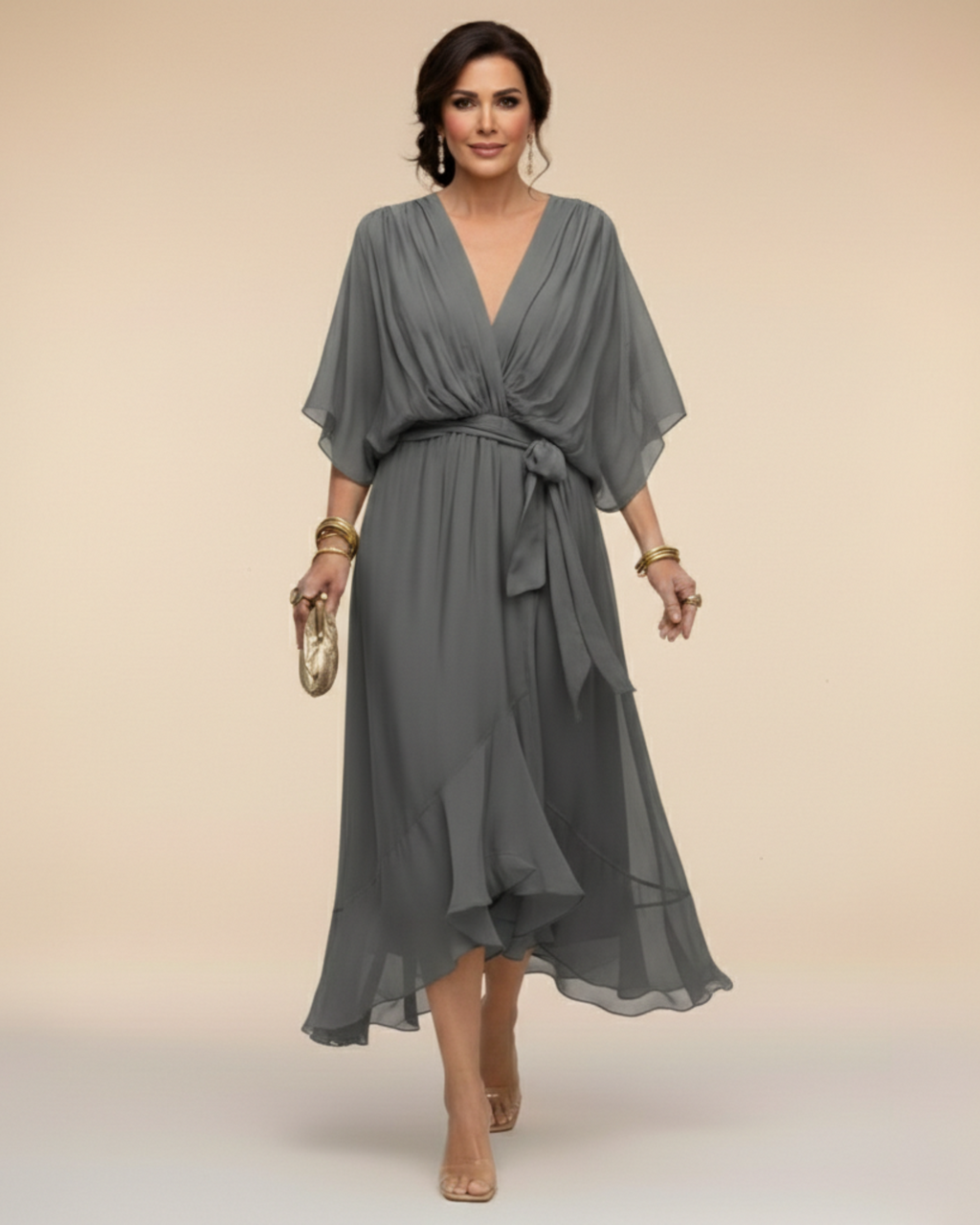 MÓNICA™ | VESTIDO DE CHIFÓN ESCOTE EN V