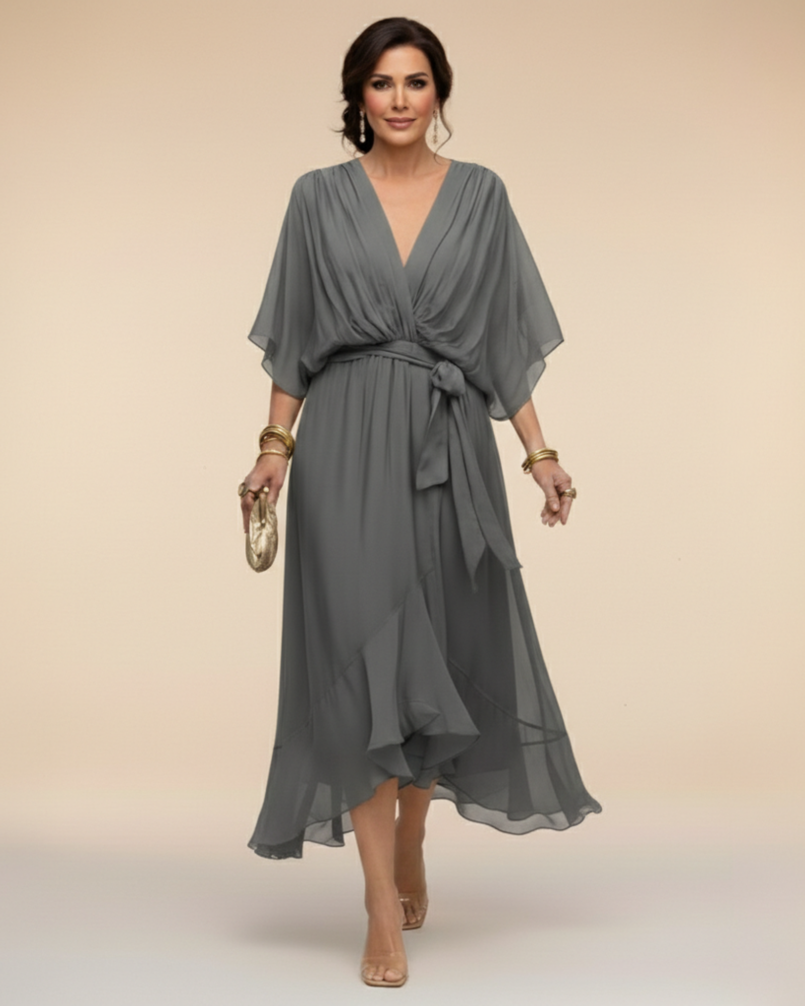 MÓNICA™ | VESTIDO DE CHIFÓN ESCOTE EN V