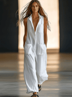 BRISA™ | JUMSUIT LARGO DE LINO BLANCO