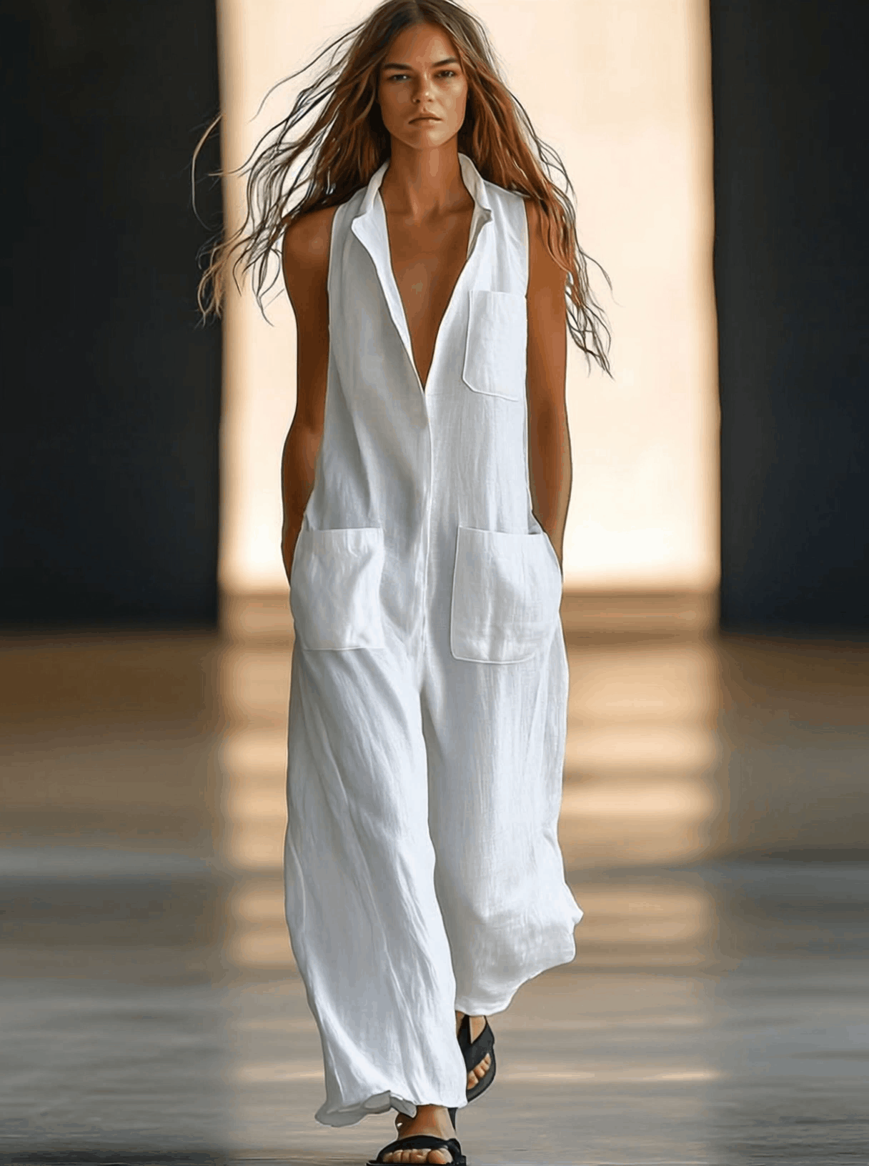 BRISA™ | JUMSUIT LARGO DE LINO BLANCO