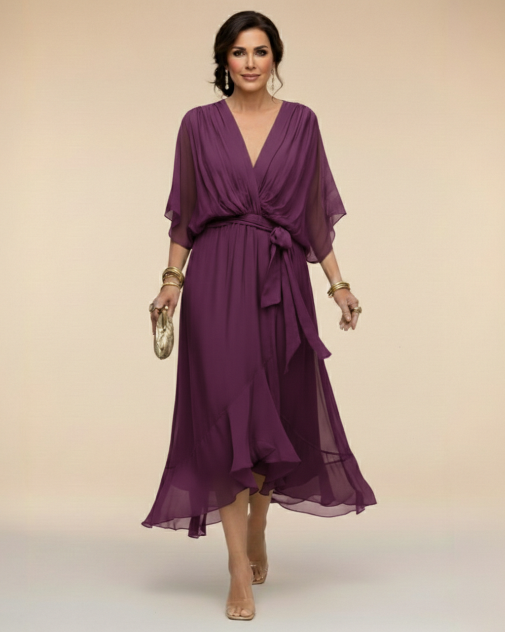 MÓNICA™ | VESTIDO DE CHIFÓN ESCOTE EN V