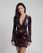 KEYLA™ | VESTIDO CORTO TERCIOPELO CON ESTAMPADO FLORAL