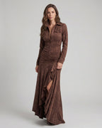 SERAFINA™ | VESTIDO LARGO CON SOLAPA Y VOLANTES