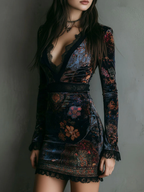 KEYLA™ | VESTIDO CORTO TERCIOPELO CON ESTAMPADO FLORAL