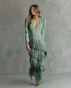 BLANCA™ | VESTIDO ELEGANTE CON MANGAS DE FLECOS