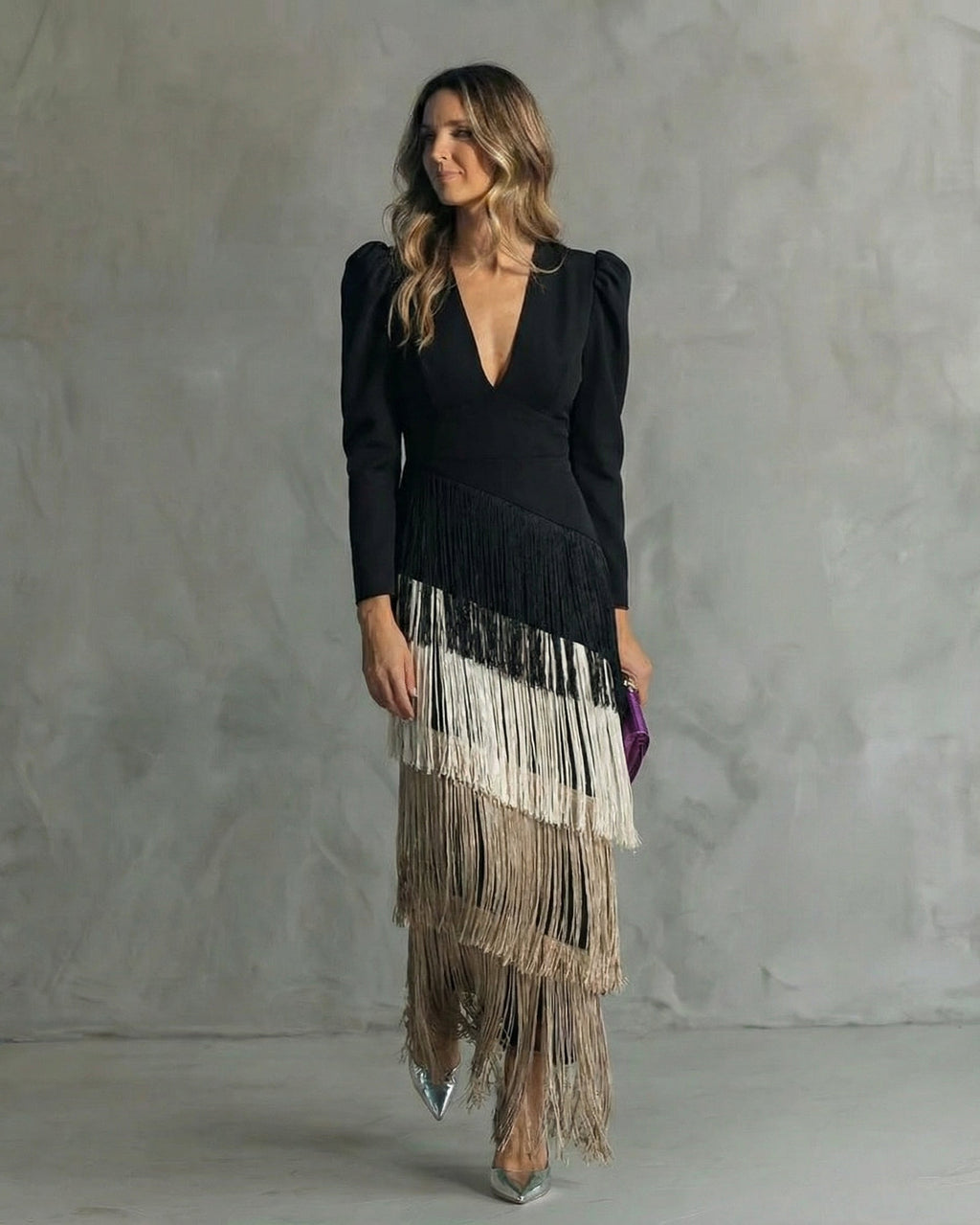 BLANCA™ | VESTIDO ELEGANTE CON MANGAS DE FLECOS