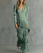 BLANCA™ | VESTIDO ELEGANTE CON MANGAS DE FLECOS