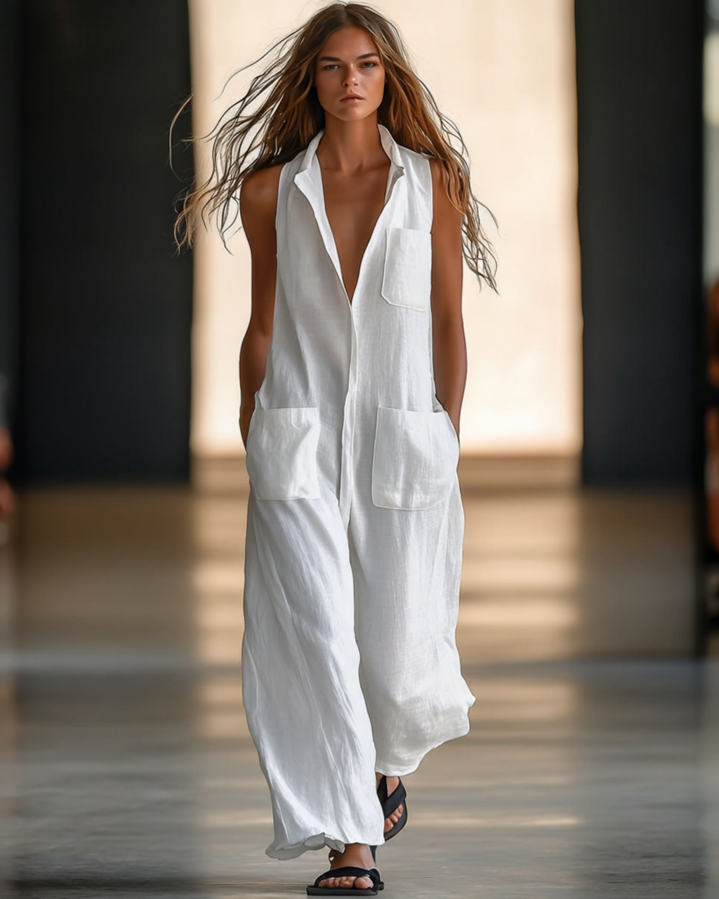 BRISA™ | JUMSUIT LARGO DE LINO BLANCO