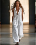 BRISA™ | JUMSUIT LARGO DE LINO BLANCO