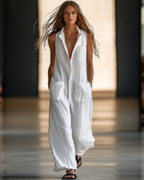 BRISA™ | JUMSUIT LARGO DE LINO BLANCO