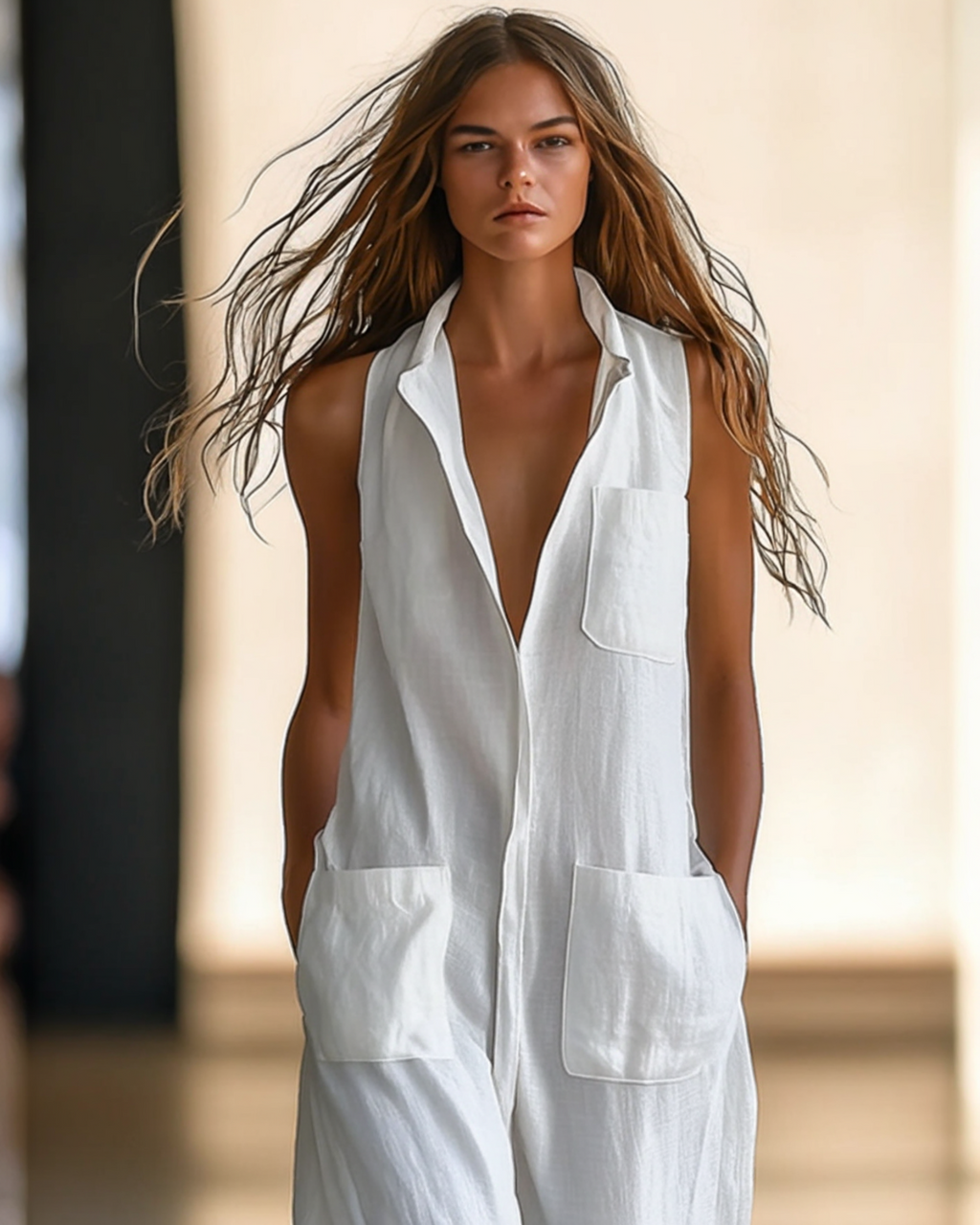 BRISA™ | JUMSUIT LARGO DE LINO BLANCO
