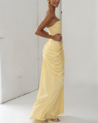TAMAR™ | VESTIDO LARGO STRAPLESS CON ABERTURA LATERAL