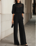 ANA™ | CONJUNTO NEGRO DE 3 PIEZAS CON BLUSA TRANSPARENTE Y PANTALÓN DE PIERNA AMPLIA