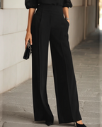 ANA™ | CONJUNTO NEGRO DE 3 PIEZAS CON BLUSA TRANSPARENTE Y PANTALÓN DE PIERNA AMPLIA