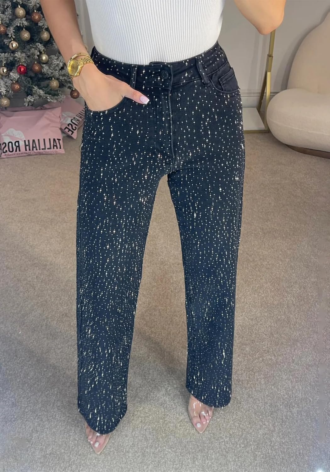 AURORA™ | VAQUEROS DE PIERNA RECTA CON STRASS