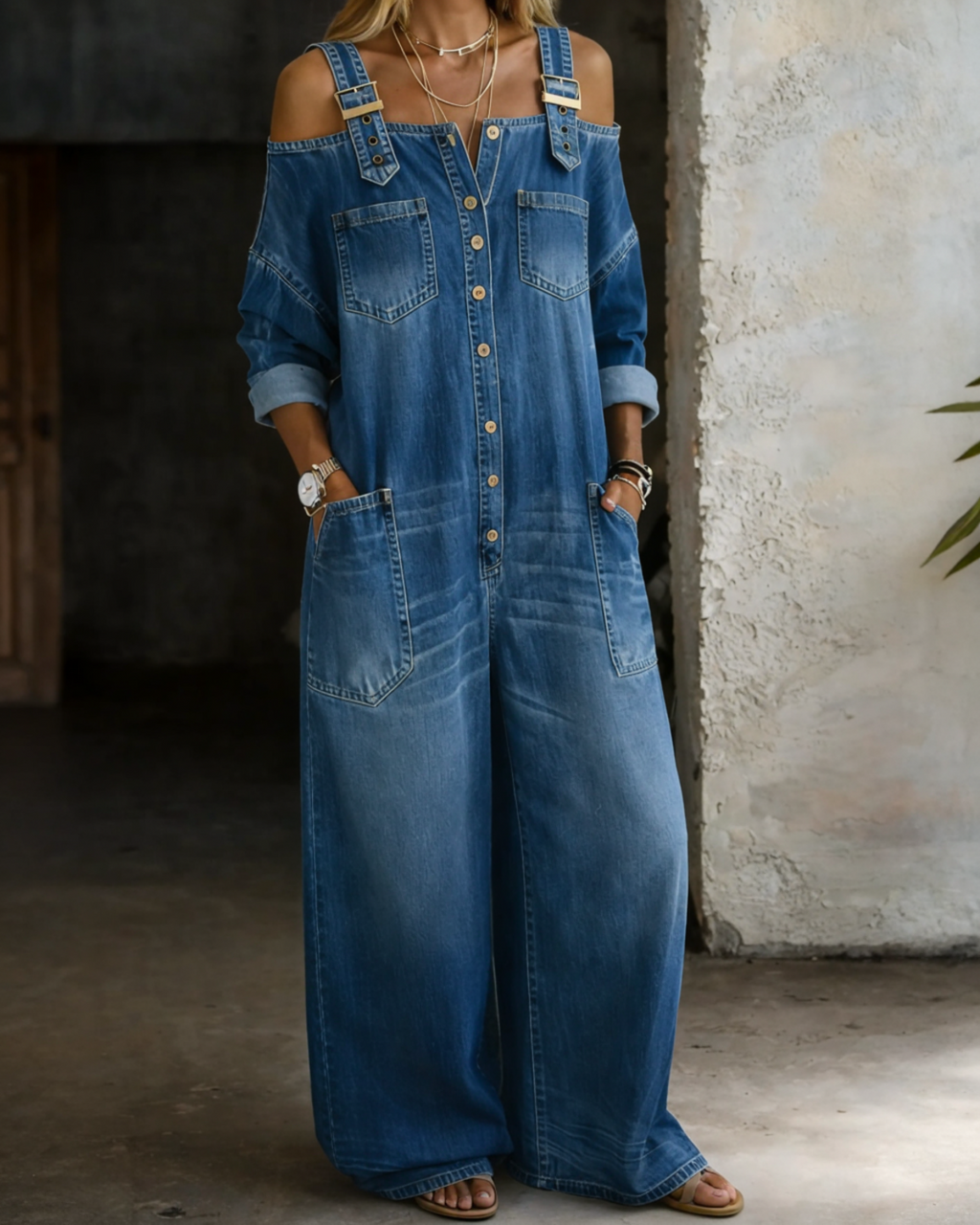 ALEXA™ | JUMPSUIT DE MEZCLILLA HOMBROS DESCUBIERTOS