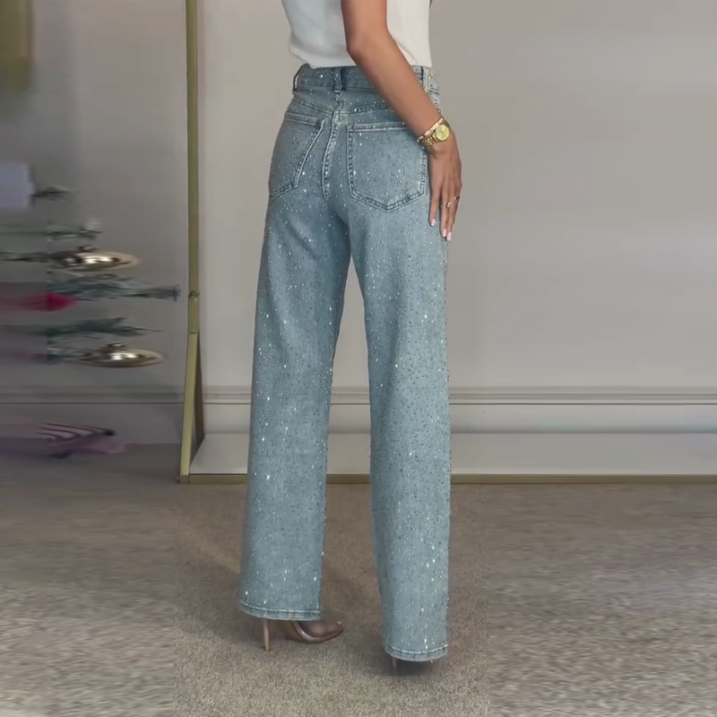 AURORA™ | VAQUEROS DE PIERNA RECTA CON STRASS